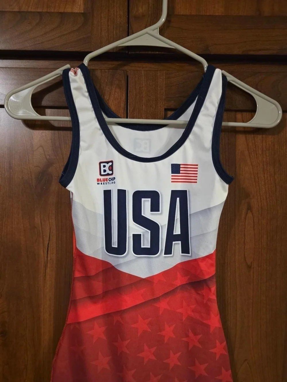 Two USA Kids Wrestling Singlets - Red, White & Blue